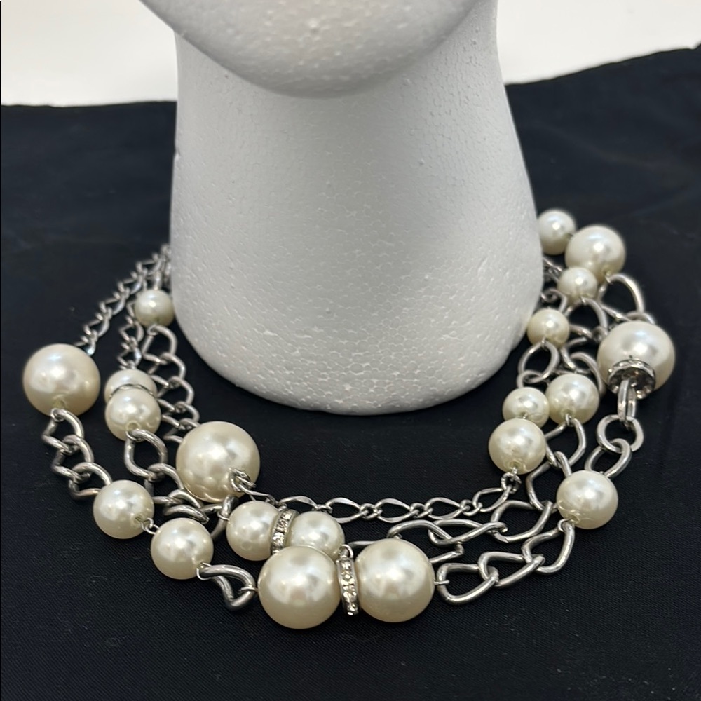 Silver-Tone Pearl Multi-Strand Necklace - Elegant Classic